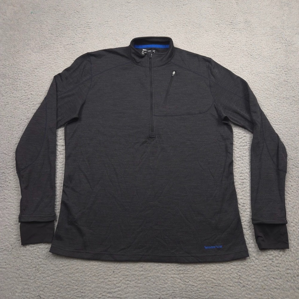 Terramar Thermawool Men's XL Black Wool Blend Half Zip Base Layer Thumbholes